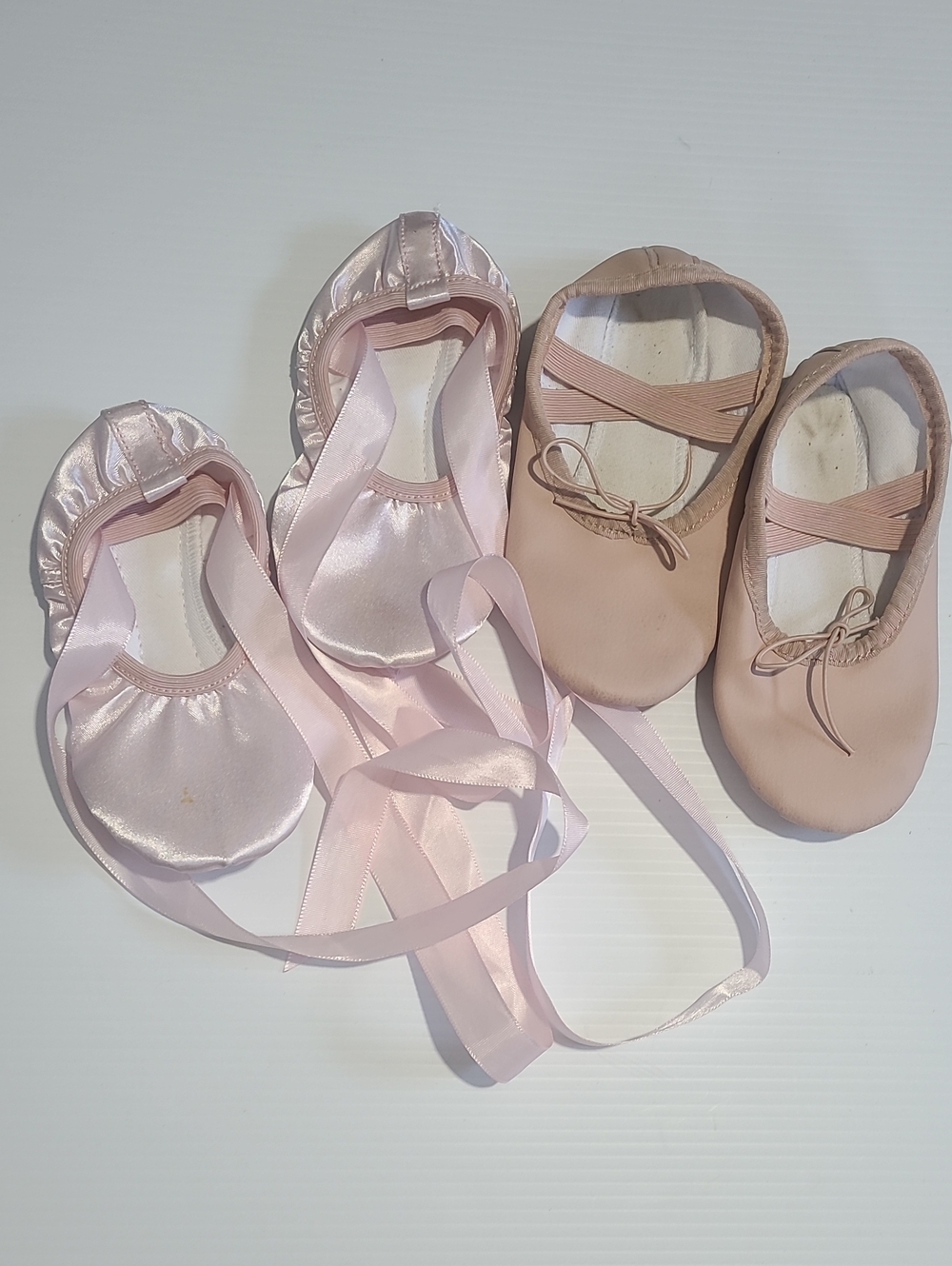 SHEIN And Stelle Ballet Slippers Set - Pale Pink Satin & Blush Leather-Look